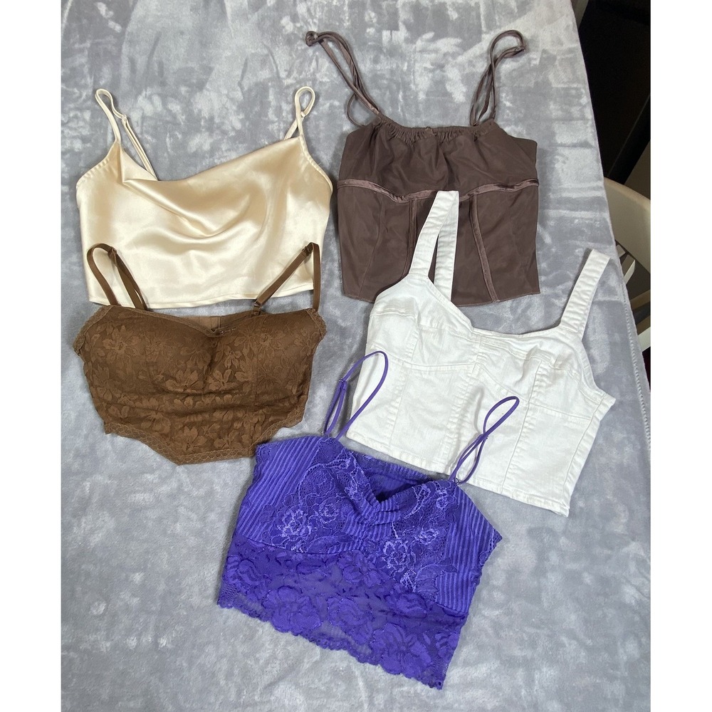 5 Juniors Cropped Tank Tops Juniors Baby Doll Small Pink Sexy‎ Romantic Coquette